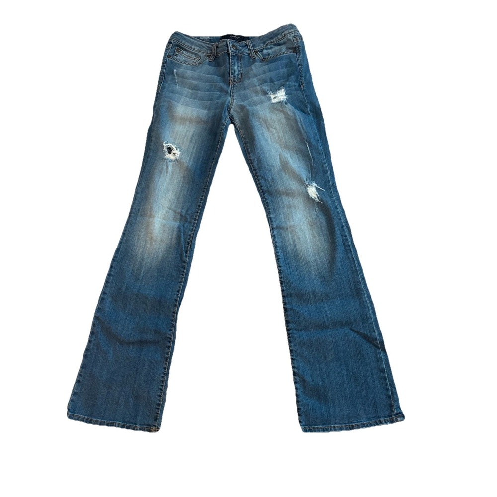 Jessica Simpson Jeans Flare Leg Ripped Mid Rise Stretch Med Wash Women Waist 30